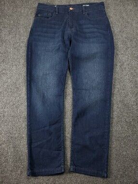Mugsy Jeans Mens 36x30 Fultons Straight Leg Stretch Dark Wash Blue Casual